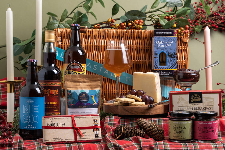 Local Christmas Gift Hamper with wine, beers, cheese, chutney, biscuits and tea