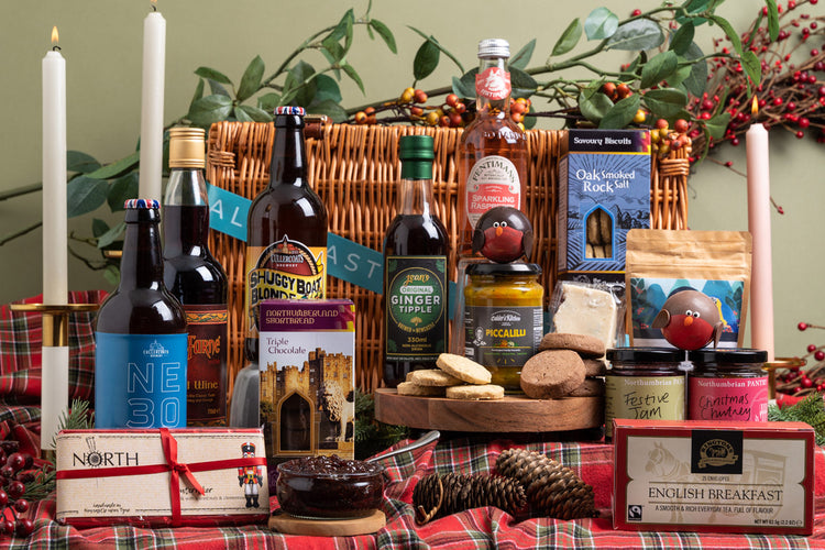 Ultimate Christmas hamper from Newcastle upon Tyne and the wider North East. Includes tea, chocolates, beers, wine, biscuits, cheese, chutney and jams