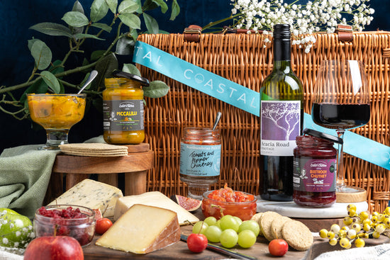 local cheese and wine gift hamper full of local products from the north east and newcastle