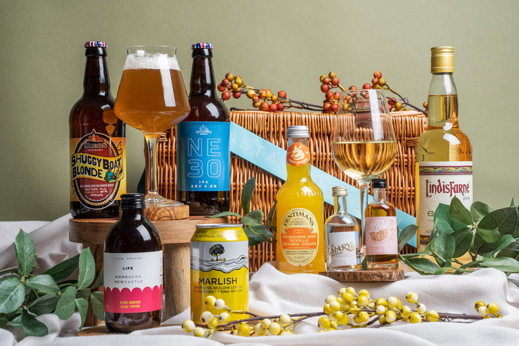 a selection of drinks from newcastle and the north east including beer, wine, kombucha and soft drinks