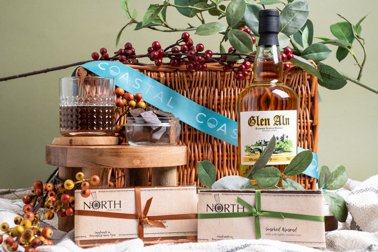 local gift hamper with whiskey and local chocolate bars from newcastle upon tyne